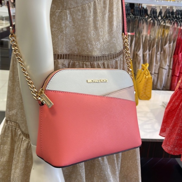 Michael Kors Jet Set Travel Medium Logo Dome Crossbody Grapefruit Multi Color - Picture 2 of 13